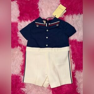 Gucci Kids Navy and White Poplin Jumpsuit